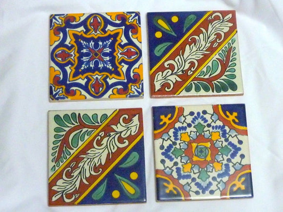 Hand painted Mexican tile coasters, Set of 4 Talavera tile Coasters – Julie  Butler Creations